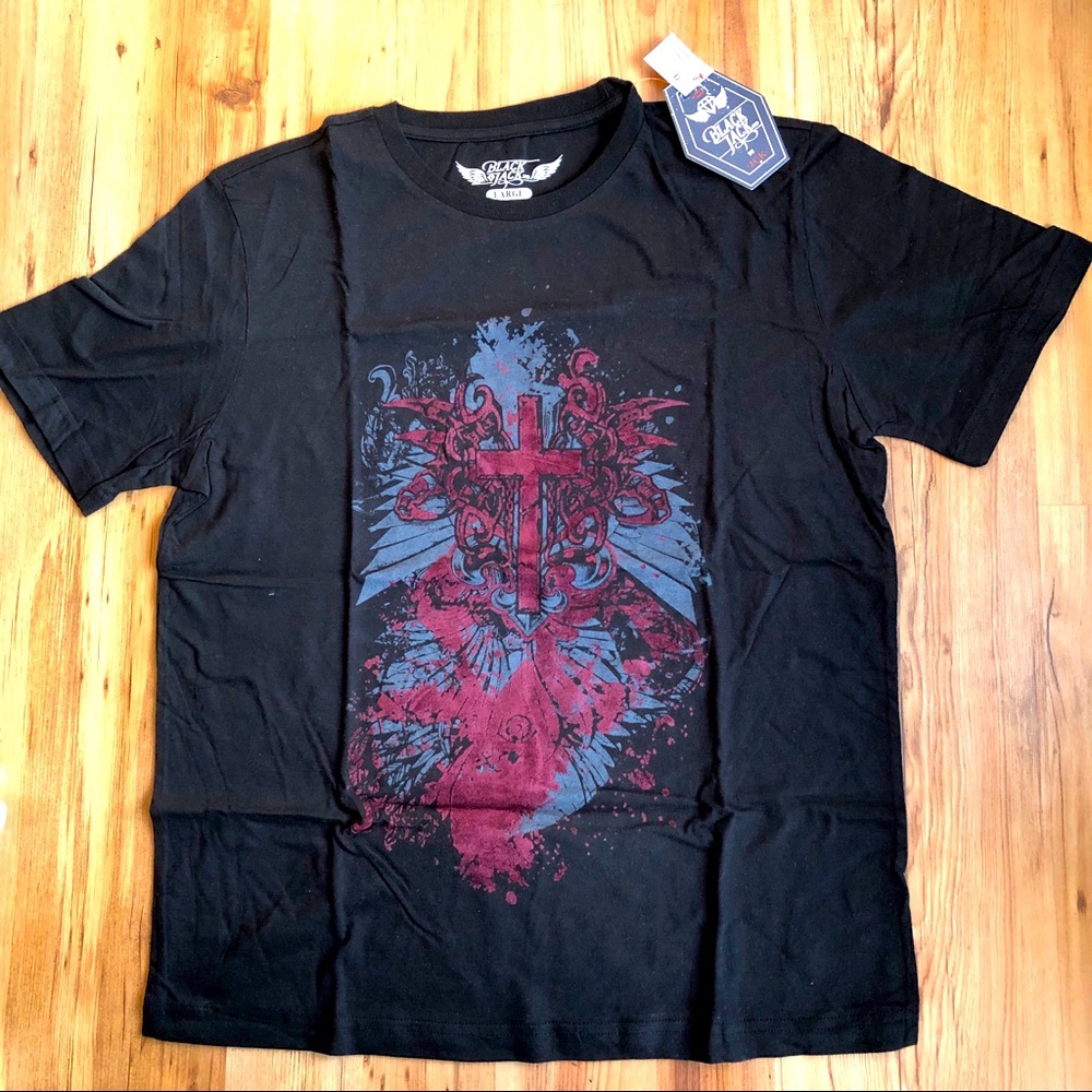 NEW Black Jack Shirt Large Cross Men’s